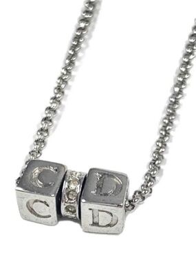 CHRISTIAN DIOR - CD Cube Necklace Silver Tone Crystal Accent Adjustable